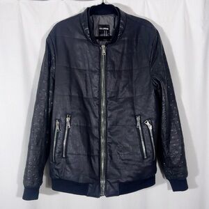 Yes London Men’s Black Leather Bomber Jacket